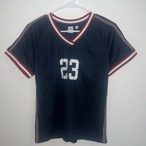 Aritzia TNA Navy Jersey with Red and White Trim